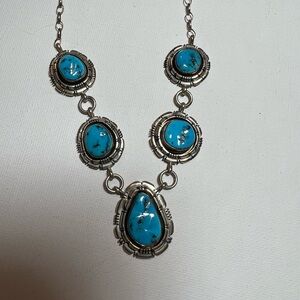 Vintage Native American Turquoise Necklace, Signed.